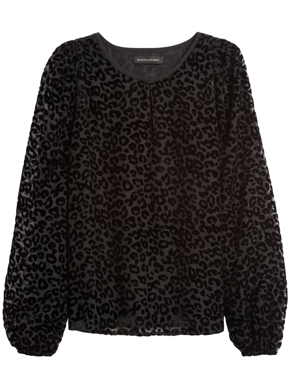 NWT Banana Republic Blouse Velvet Burnout Puff Sleeve Black Leopard Print M Tall